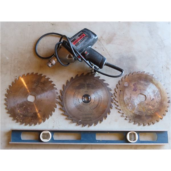 Craftsman Drill, Level -2ft, and 3 - 9inch saw blades