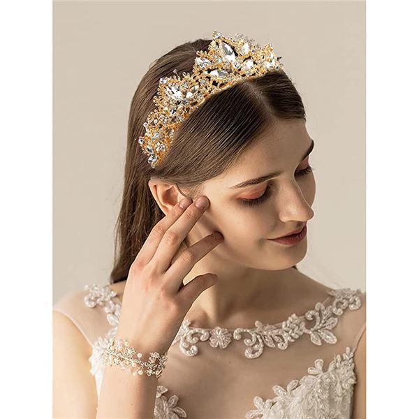 NEW EXACCO GOLD TONE TIARA WITH CRYSTALS