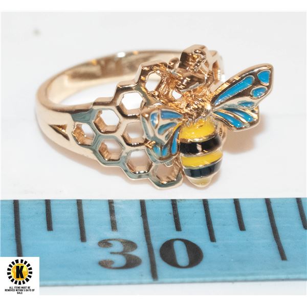 .925 STAMPED HONEY BEE FASHION RING, NEW