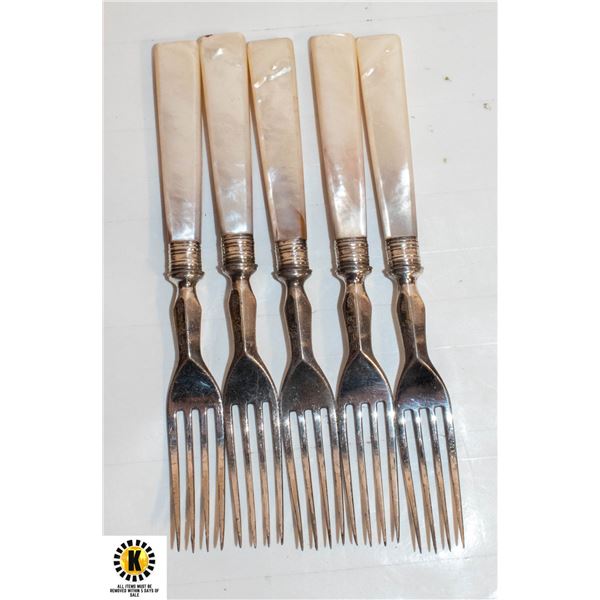 LOT 5 MOTHER OF PEARL HANDLE VINTAGE FORKS