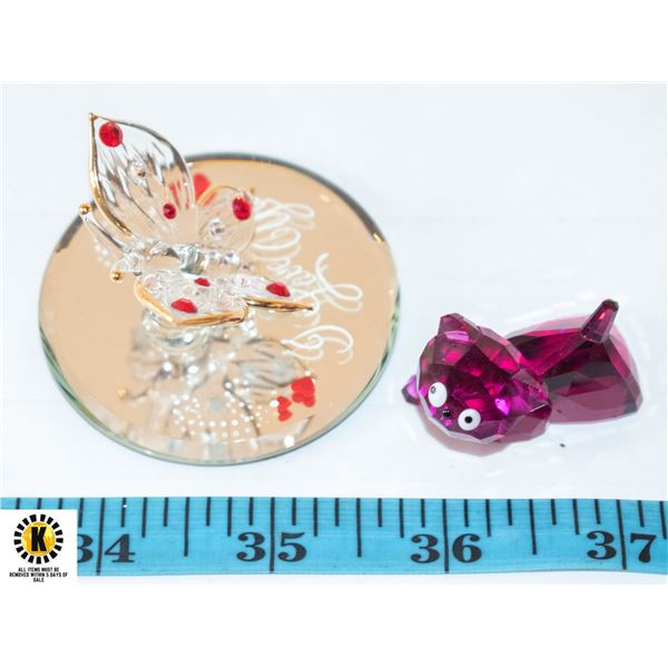 SWAROVSKI PINK CRYSTAL CAT & BUTTERFLY I LOVE YOU