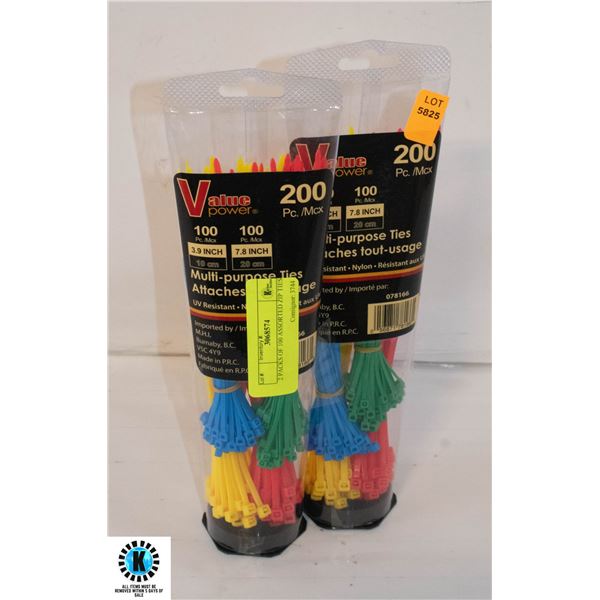 2 PACKS OF 100 ASSORTED ZIP TIES