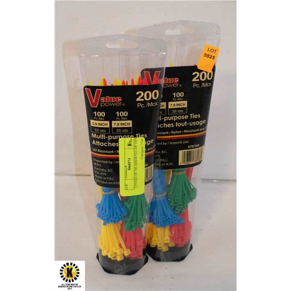 2 PACKS OF 100 ASSORTED ZIP TIES