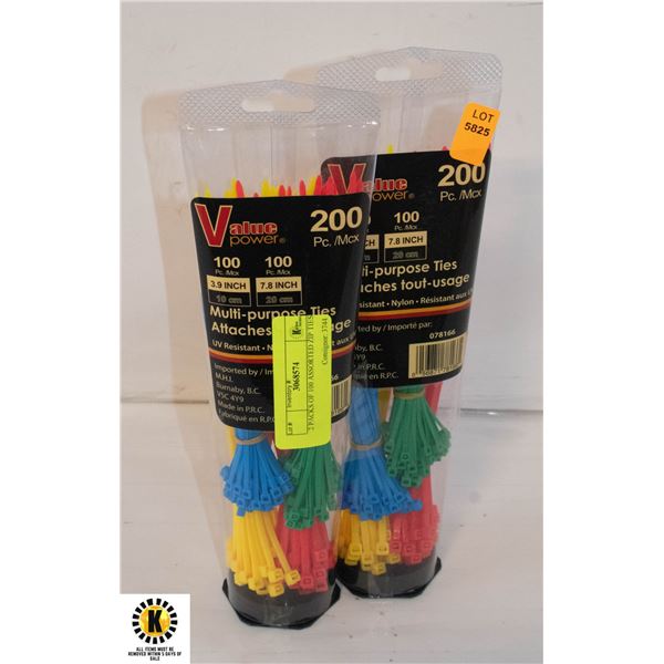 2 PACKS OF 100 ASSORTED ZIP TIES