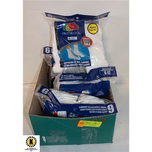 4 PACKS OF WHITE CREW SOCKS 6-12 SIZE 6-PACK