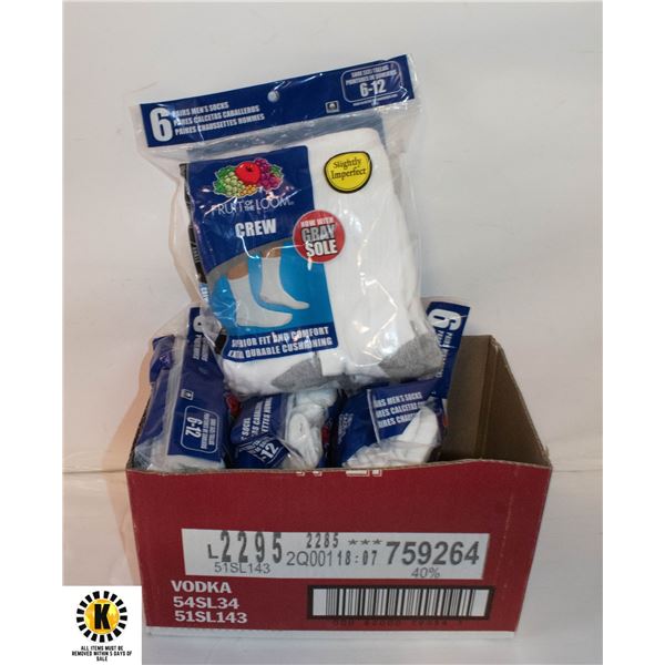 4 PACKS OF WHITE CREW SOCKS 6-12 SIZE 6-PACK