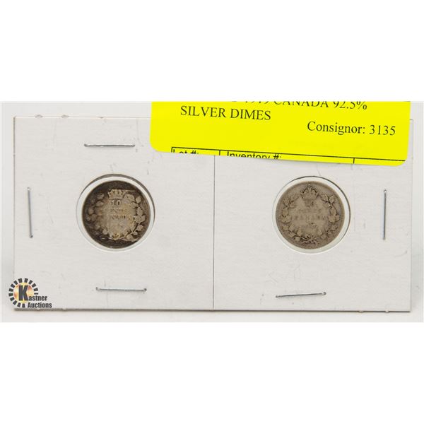 1918 AND 1919 CANADA 92.5% SILVER DIMES