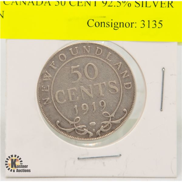 1919 CANADA 50 CENT 92.5% SILVER COIN