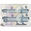 Image 2 : 1986 CANADIAN 5 DOLLAR BILL 2 SEQUENTIAL