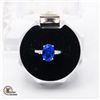 LADIES SAPPHIRE COLORED CENTER WITH 2 CZ'S