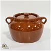 VINTAGE BROWN POTTERY BEAN POT WITH LID