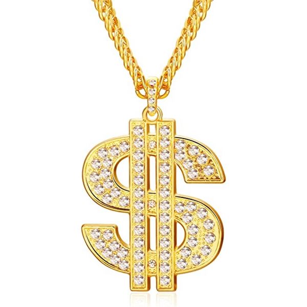 NEW PLATED DOLLAR SIGN PENDANT AND CHAIN