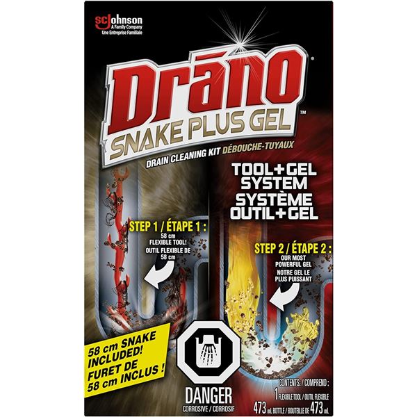 NEW DRANO SNAKE PLUS GEL DRAIN CLEANING KIT