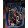 LARGE BLUE BIN WITH HOT WHEELS, TRACK & CARS