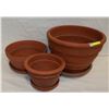 3 TERRA COTTA CLAY POTS- LARGE +