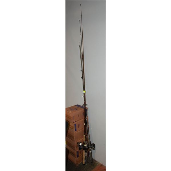 5 FISHING RODS & 3 REELS