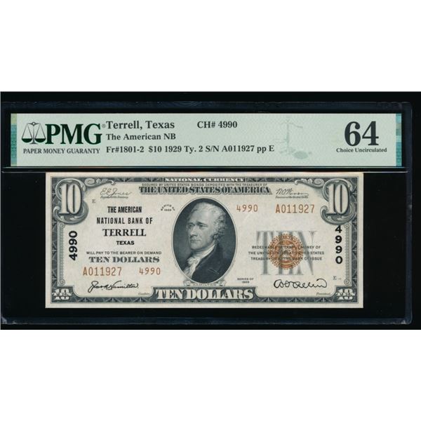 1929 $10 Terrell TX National PMG 64