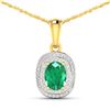 Image 1 : 14KT Yellow Gold 1.00ct Emerald and Diamond Pendant with Chain