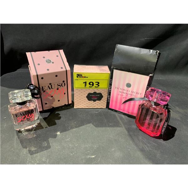 3 ASSORTED VICTORIA'S SECRET EAU DE PARFUM INCLUDING; BOMBSHELL, TEASE & EAU SO SEXY