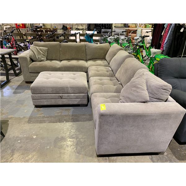 3-PC SECTIONAL SOFA WITH STORAGE OTTOMAN (SOME CLEANING REQUIRED)