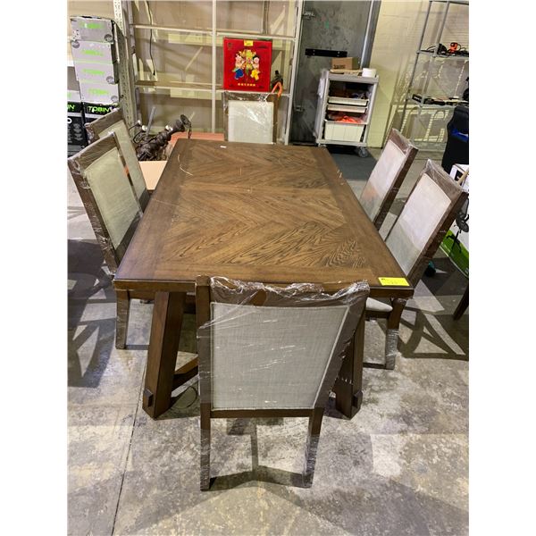 DINING TABLE (71X42") WITH 6 CHAIRS (COSMETIC DAMAGE ON TABLE & CHAIRS)