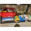 Image 1 : SHELF LOT OF PAINTING SUPPLIES, ROLLERS, PAINTERS PLASTIC, MASKS, AND MORE