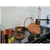 Image 2 : COPPER FIREPLACE COMPANION SET, CANDLESTICKS, KETTLE AND MORE