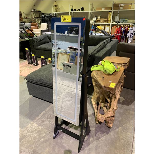 STANDING FLOOR MIRROR WITH LIGHTING AND STORAGE COMPARTMENT *SOME DAMAGE*