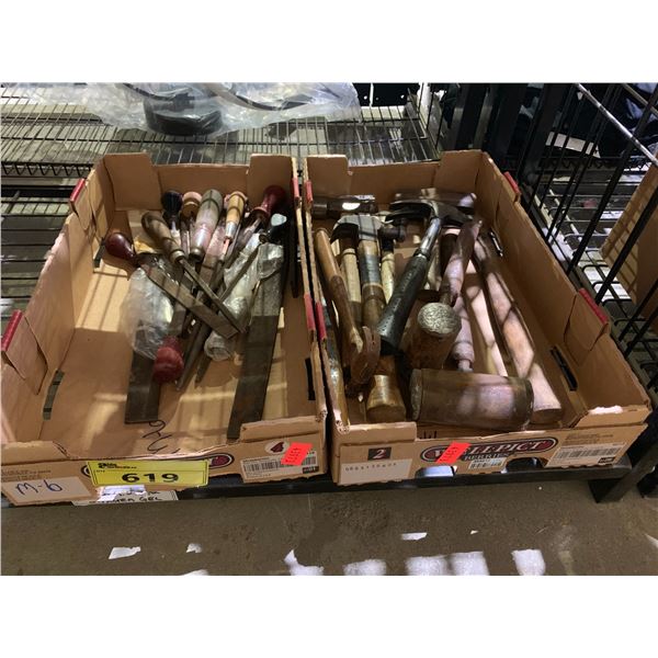 LOT OF ASSORTED HAMMERS, FILES AND MORE