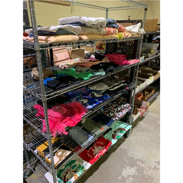 5 SHELVES OF ASSORTED CLOTHING INCLUDING; CALVIN KLEIN UNDERWEAR, AMERICAN EAGLE SHIRTS, JEANS,