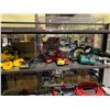 Image 1 : SHELF OF ASSORTED POWER TOOLS INCLUDING; DEWALT DRILL, MILWAUKEE SAWZALL, MAKITA SAW AND MORE