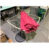 Image 1 : OUTDOOR GLASS TABLE WITH 2 METAL CHAIRS AND OUTDOOR UMBRELLA
