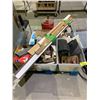 Image 1 : PALLET OF ASSORTED ITEMS INCLUDING; LEVELS, TARP, E-Z FLOW PRIMER 100 AND MORE