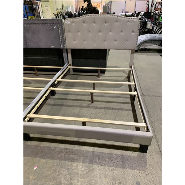 QUEEN SIZE BED FRAME WITH TUFTED & STUDDED HEADBOARD