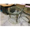 Image 2 : 3-PC MODERN GLASS TOP METAL TABLE SET INCLUDING; COFFEE TABLE (50"X32"X20") & 2 SIDE TABLES