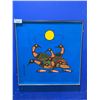 Image 1 : FRAMED OIL ON CANVAS BY NORVAL MORRISSEAU OF LOON FAMILY APPROX 37"X37" PENCIL