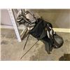 Image 1 : SNAKE EYES GOLF CADDY WITH ASSORTED CLUBS; STRATA TOUR, CALLAWAY, HIPPO, RAY COOK AND MORE