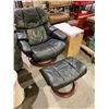 Image 2 : BLACK LEATHER SWIVEL RECLINER WITH MATCHING FOOTSTOOL