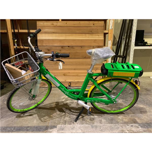 GREEN & YELLOW E-BIKE WITH BATTERY, KEY & CHARGER