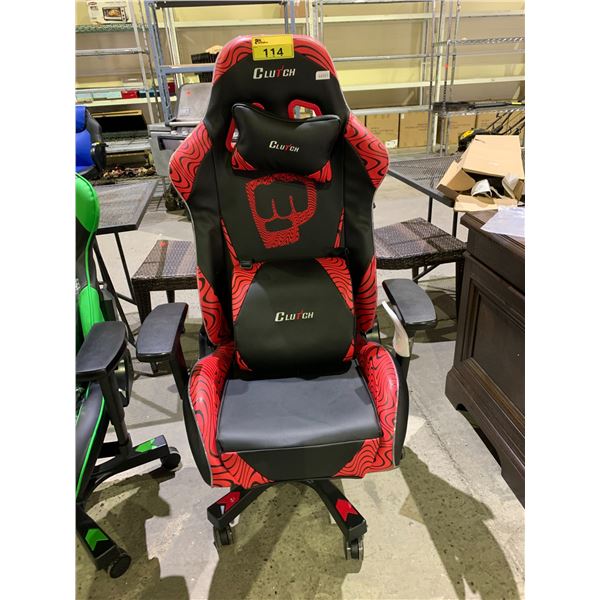 CLUTCH RED AND BLACK GAMING CHAIR WITH ACCESSORIES