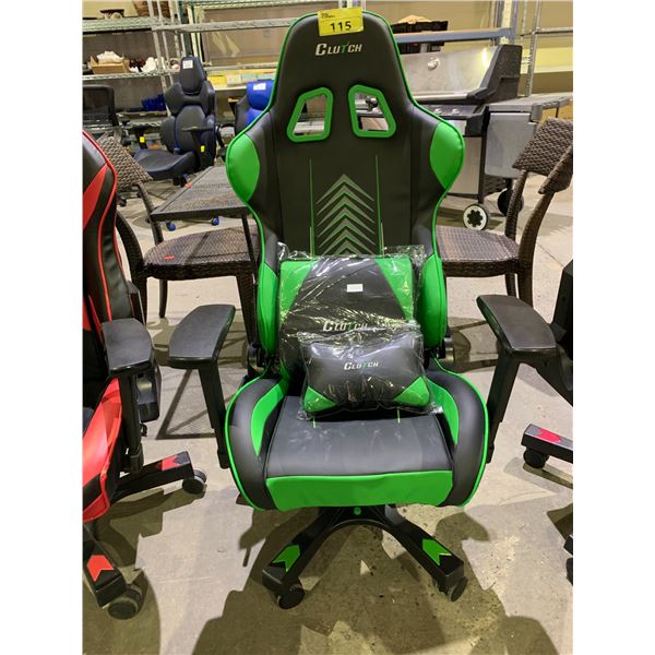 CLUTCH GREEN AND BLACK GAMING CHAIR WITH ACCESSORIES