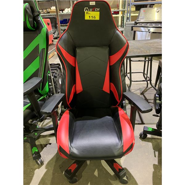 CLUTCH RED AND BLACK GAMING CHAIR (SOME COSMETIC DAMAGE)