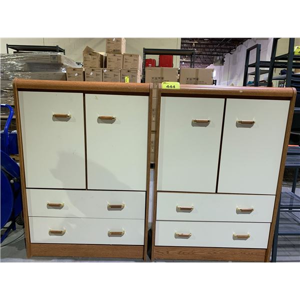 2 MATCHING 2 DOOR 2 DRAWER WOOD CABINETS APPROX 45"X30-1/2"X16"