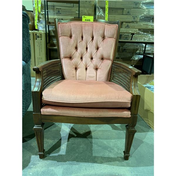 VINTAGE TUFTED BACK WOOD CHAIR