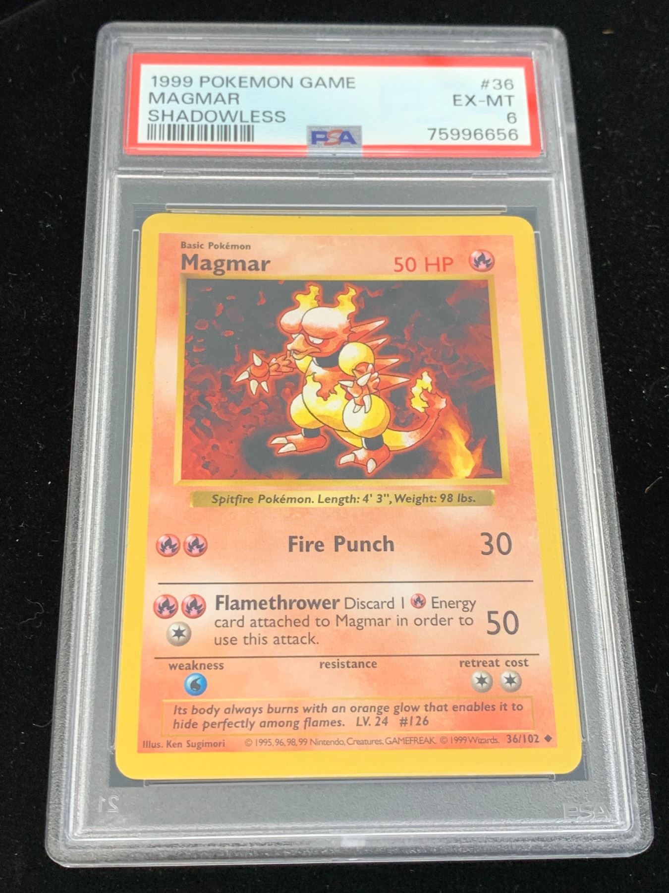1999 POKEMON GAME MAGMAR SHADOWLESS CARD PSA GRADED 6 - Able Auctions 1999 POKEMON GAME MAGMAR SHADOWLESS CARD PSA GRADED 6 - Able Auctions