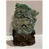 Image 1 : SPINACH GREEN ICY JADEITE CARVED LOTUS ORNAMENT AND STAND