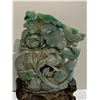 Image 2 : SPINACH GREEN ICY JADEITE CARVED LOTUS ORNAMENT AND STAND