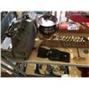 Image 2 : 2 SHELVES OF ASSORTED ANTIQUES INCLUDING; DOCTOR'S BAG, AMMO BELT, DESK BELL & MORE