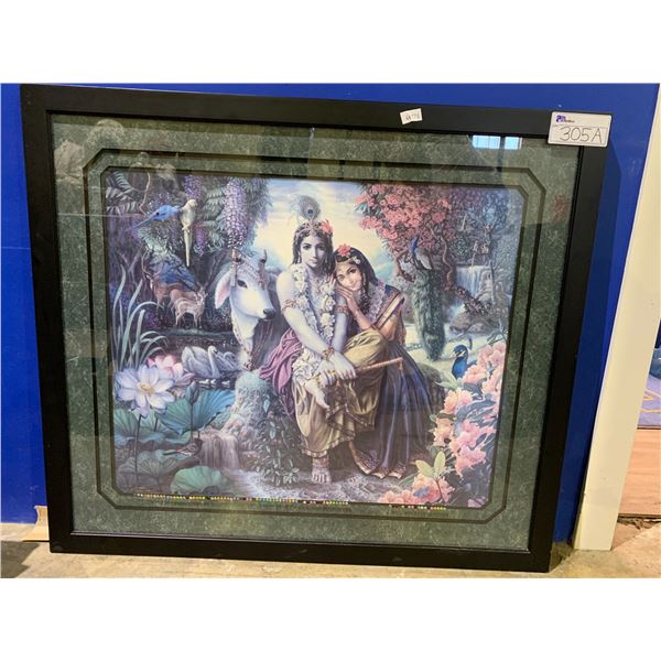 FRAMED OIL PAINTING BY VISNU DASAI OF HINDU GODS APPROX 40 X35 