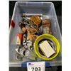 Image 2 : BIN OF ASSORTED ITEMS INCLUDING; STETHOSCOPE, FLASK, WALLET & MORE